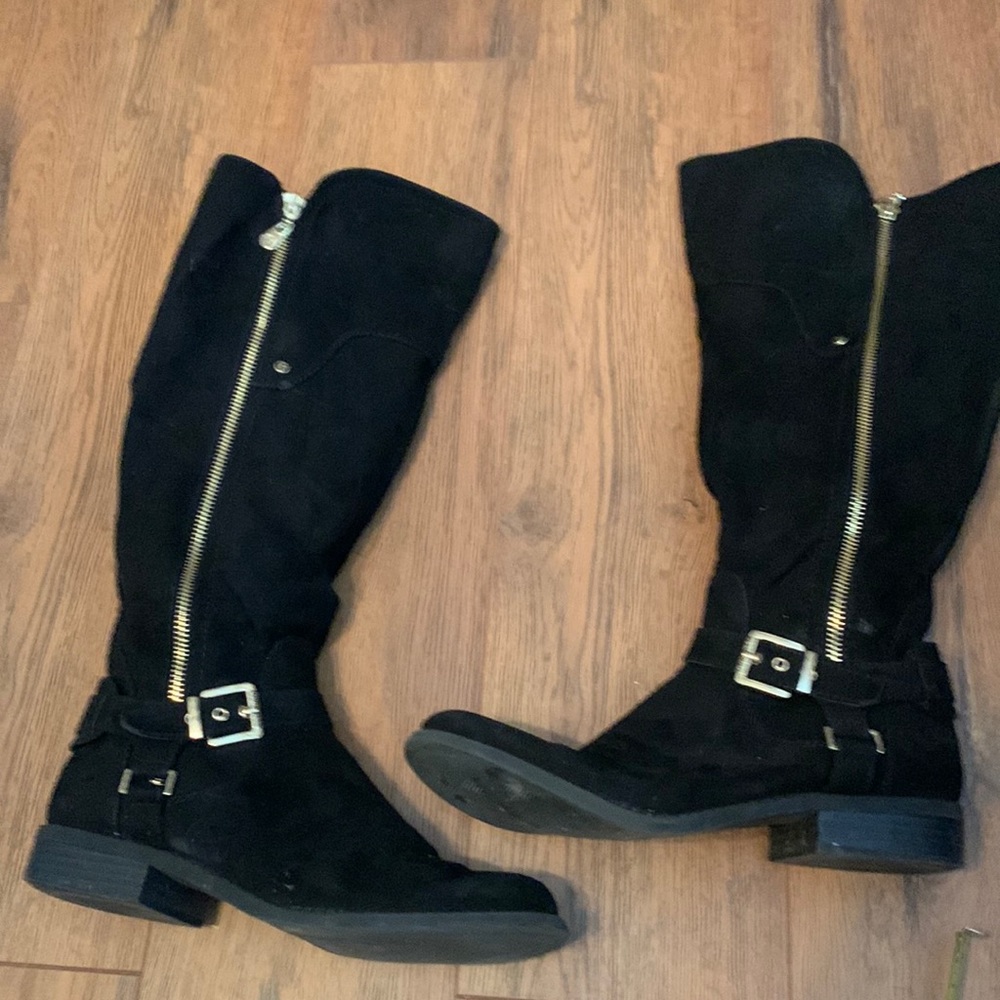 Tall faux suede boots. Black size 8 1/2.